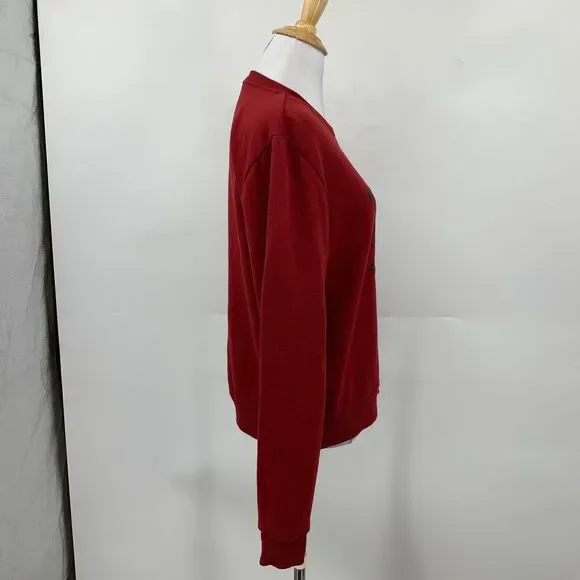 True Religion Sweatshirt Womens Medium Rich Red Fleece Long Sleeve Crew Neck - Picture 4 of 13